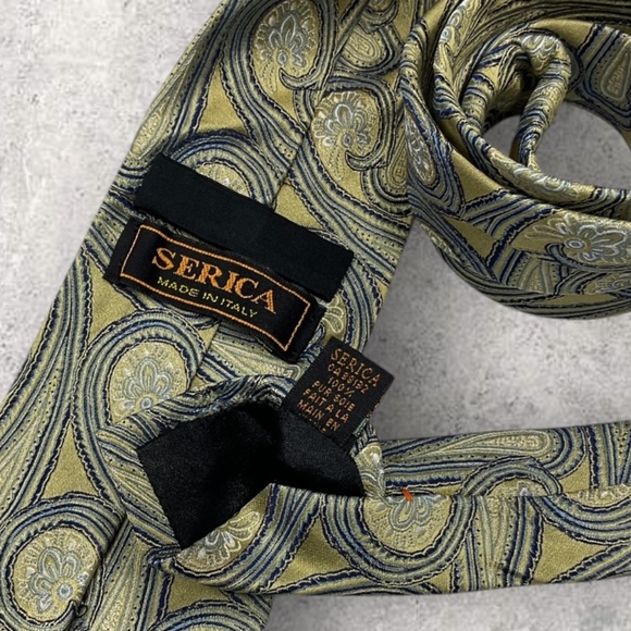 SERICA XL Gold/Blue/Silver Paisley Silk LUXURY Tie HANDMADE ITALY - Picture 3 of 6